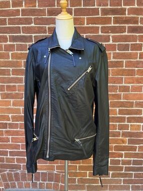 The Kooples Black Lamb Leather Snake-Texture Leather Jacket